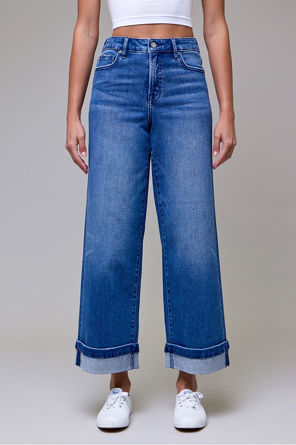 Medium Wash 3" Cuffed High Rise Wideleg